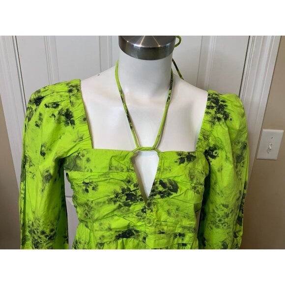 Ganni Ternder Shoots Green & Black Floral Printed Poplin Mini Dress, Size 4 | 36 - Picture 5 of 9